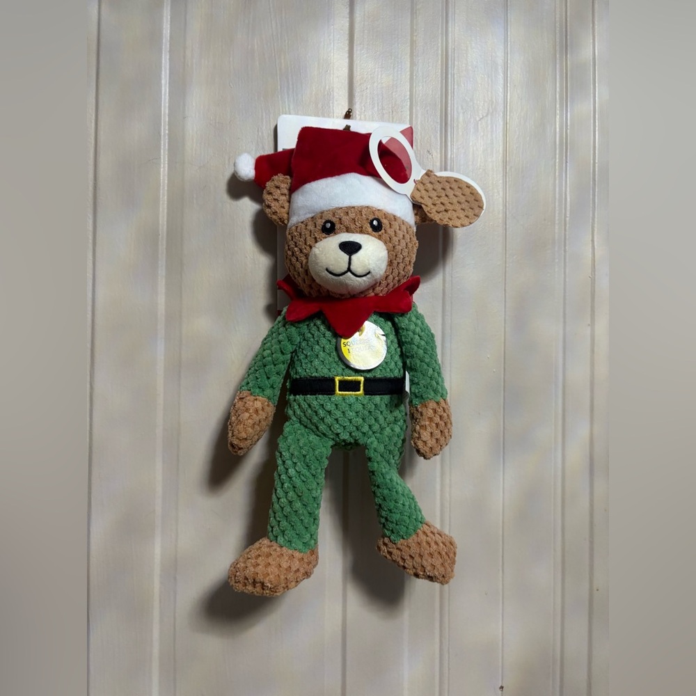 Jmle  tuff Very Durable Christmas 12” Bear   With  Santa’s Hat Dog Toy